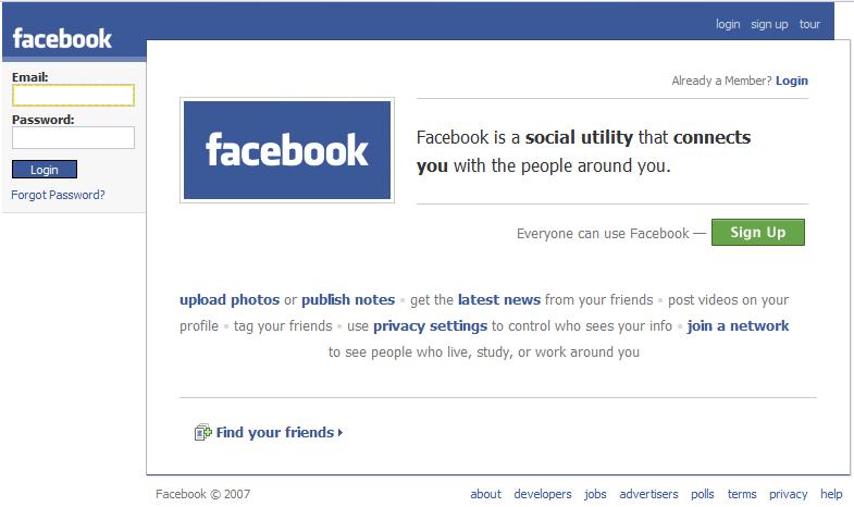 pictures of facebook. This is what greets you when on the first page of Facebook.