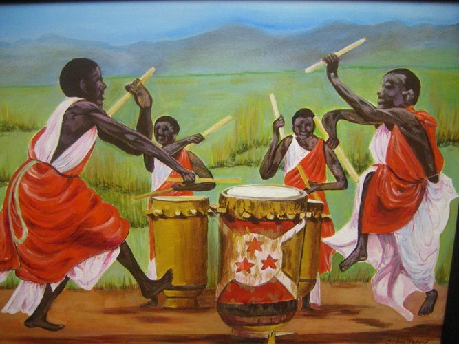 painting of drumming Africans 
